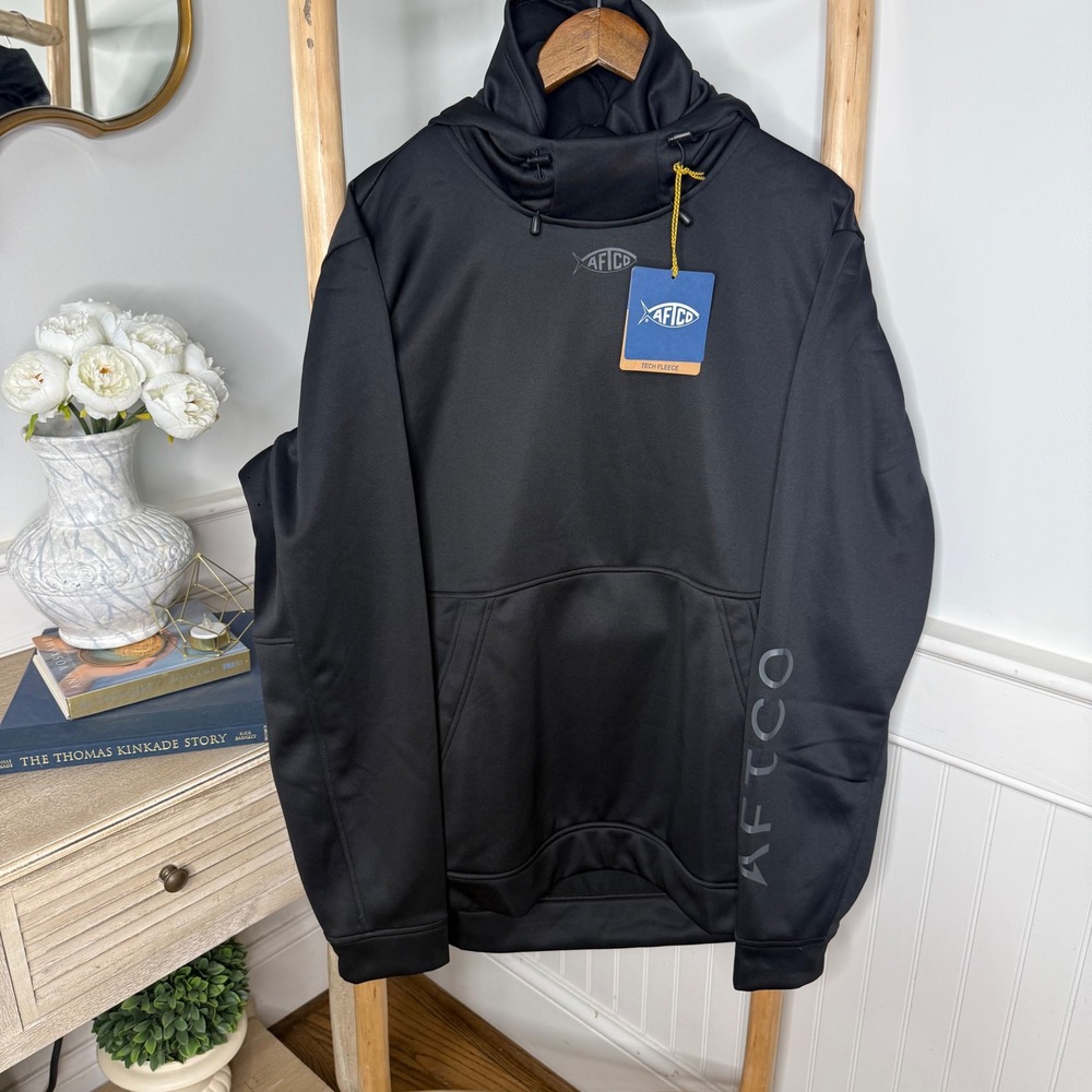 AFTCO Reaper Tech Fleece Hoodie Mens XL Black Fishing Sweatshirt Mask MF4172 NEW